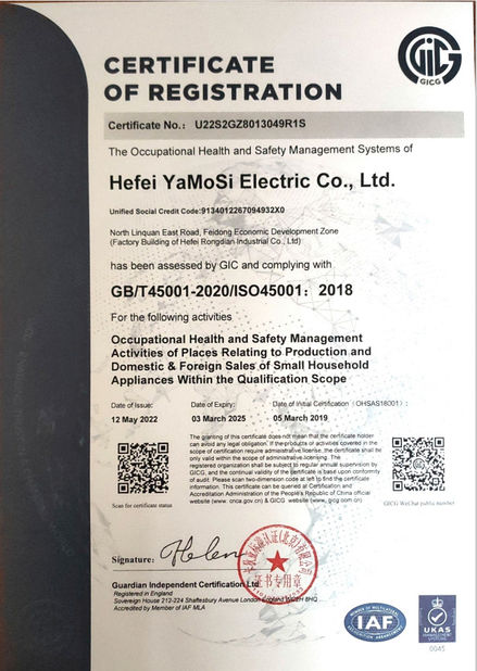 Cina Hefei Amos Electric Co., Ltd. Sertifikasi